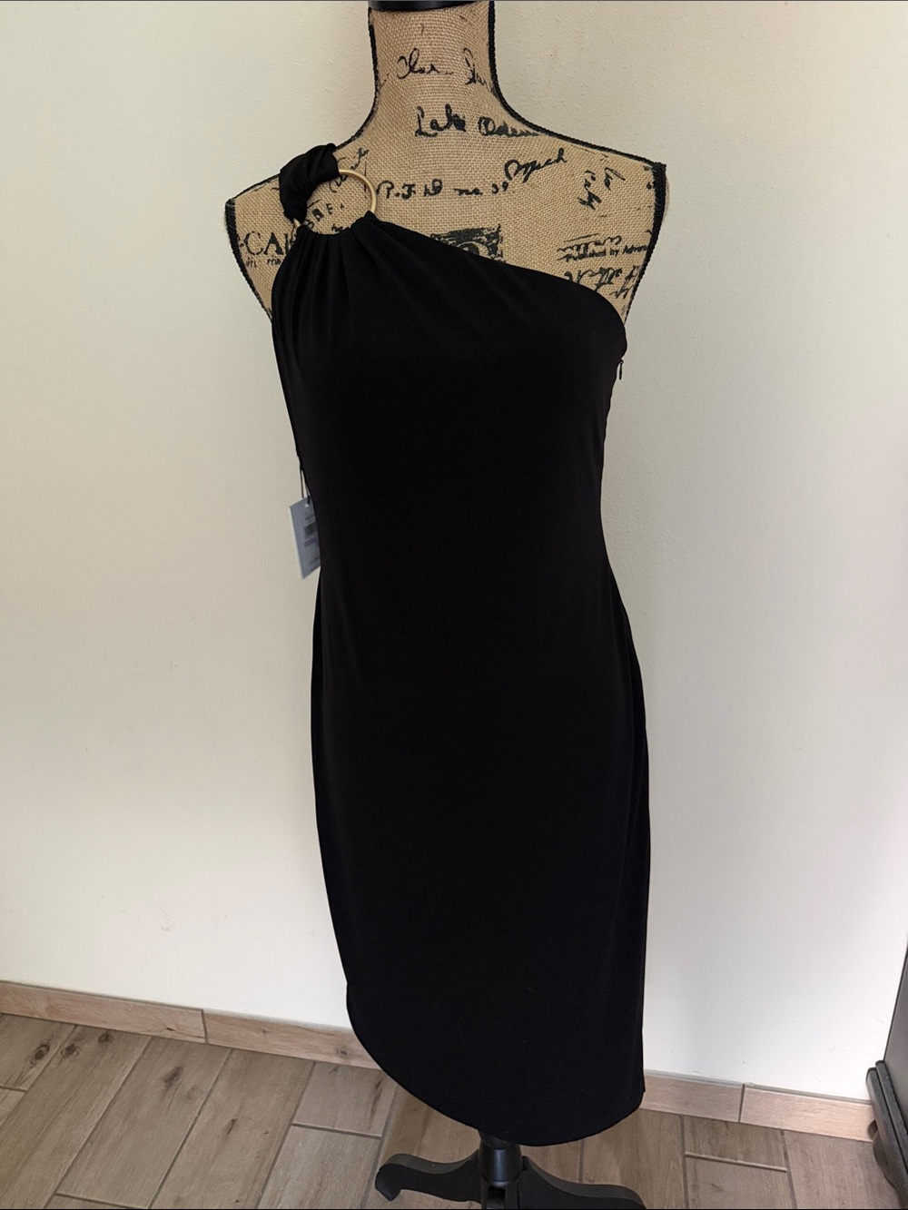 Calvin Klein One-Shoulder Black Evening Dress with Ring Detail